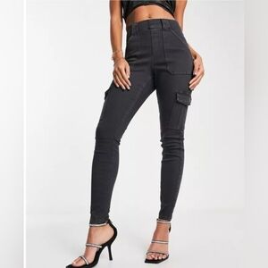Spanx Cargo Stretch Twill Shaping Skinny Pants in Washed Black Size Large